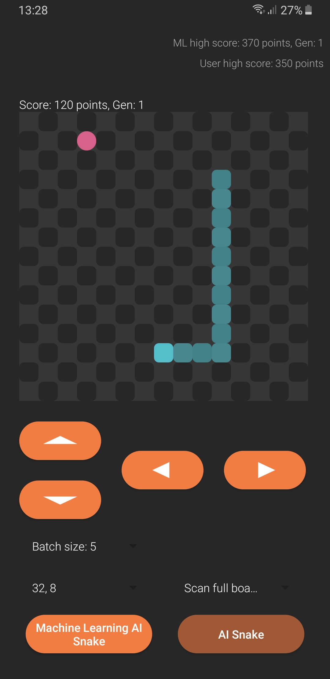 Screenshot of Snake app